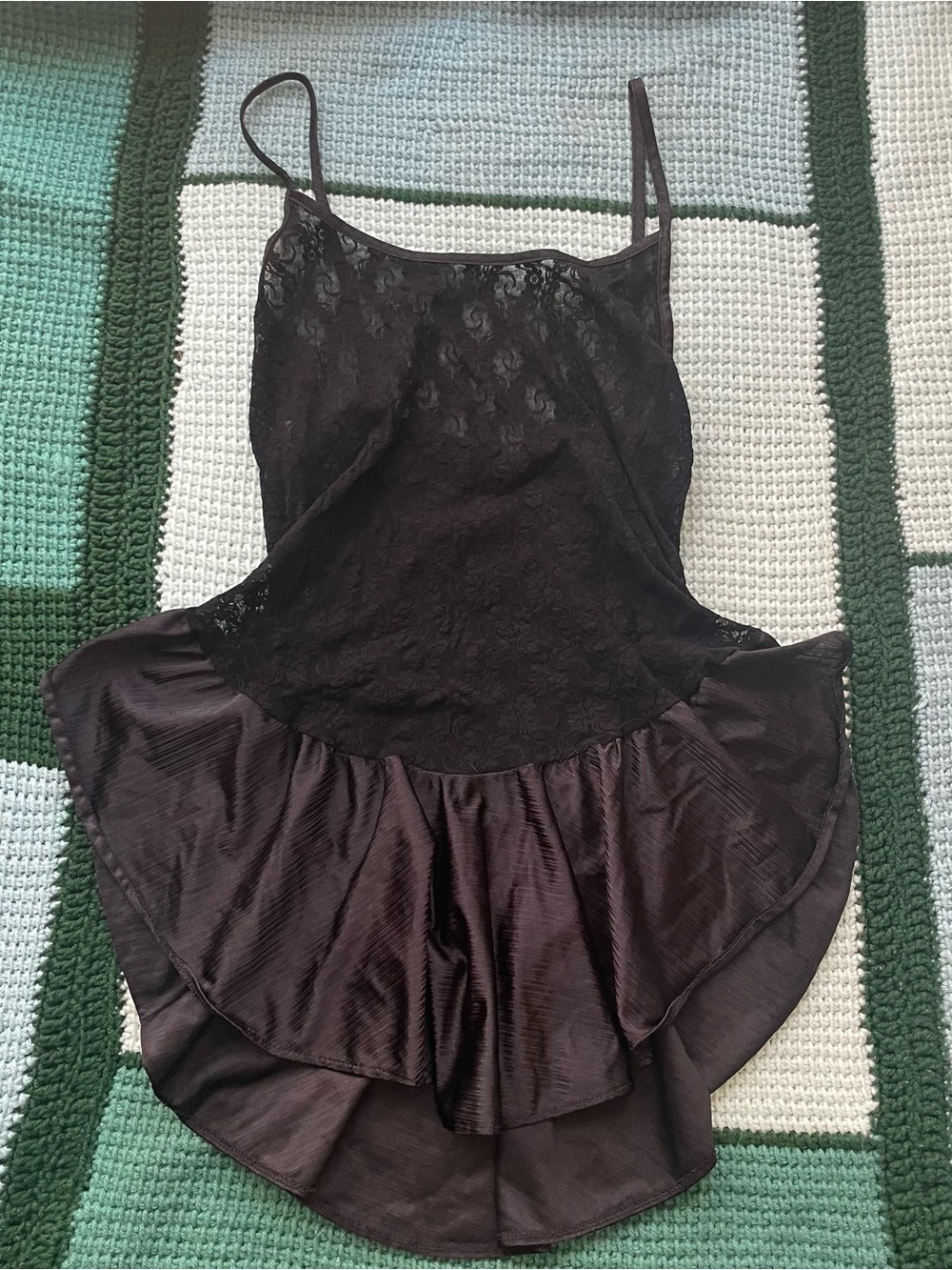 Black Lace & Satin Chemise Slip